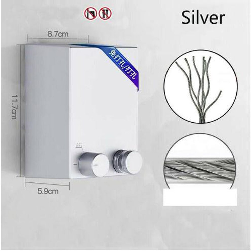 Indoor Outdoor Retractable Laundry Clothesline Wall Hanging Stretch Washing Clothes Line Shrinking Balcony Invisible Line: Silver