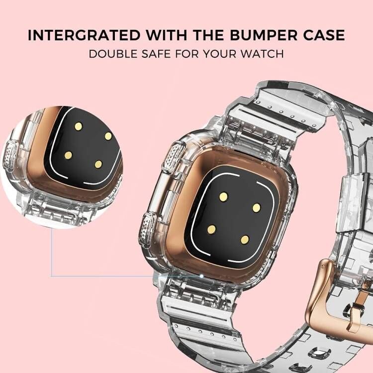 Sport Transparante Band Voor Fitbit Versa 2 3/Gevoel Crystal Clear Vervanging Band Met Robuuste Bumper Case Horloge Fit accessoires