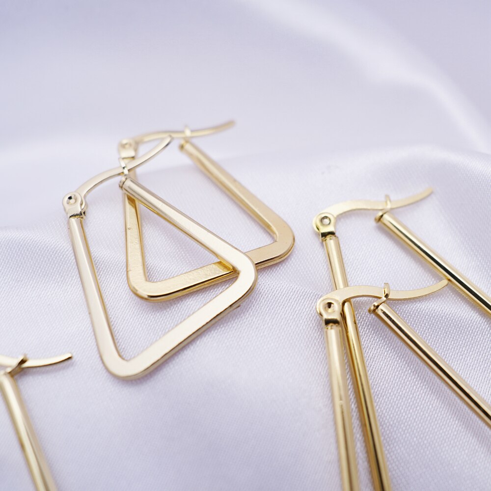 13/23/33/43/53/63mm triângulo de aço inoxidável grandes/pequenos brincos de argola para presentes femininos meninas hiphop piercing pendurado earings
