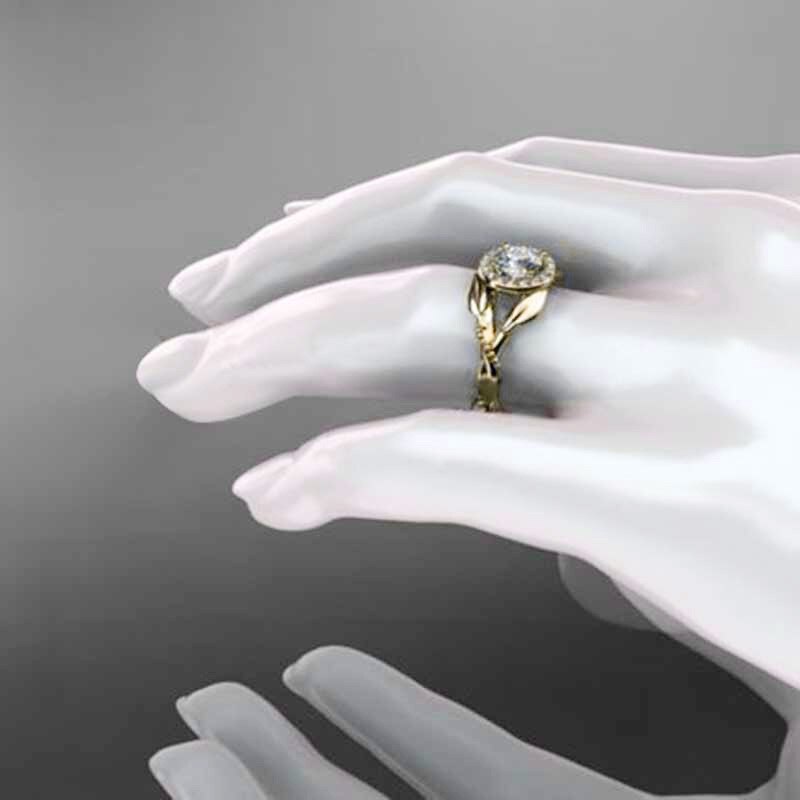 Huitan Braut Ring Für Frauen golden Blatt Mit kubisch Zirkon Schmuck Ring Hochzeit Engagement Ring Für Damen