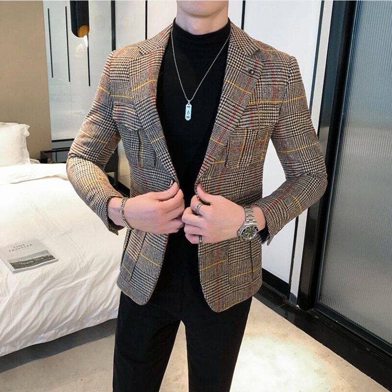 Vêtements de de pour hommes, costume d&#39;affaires pour hommes/veste de loisirs à carreaux slim fit, grande taille , S-3XL