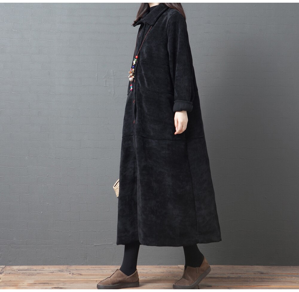 2022 Spring Autumn Corduroy Long Trench Coats Women Clothing Vintage Korean Loose Large Size Long Sleeve Overcoats XA1131: L