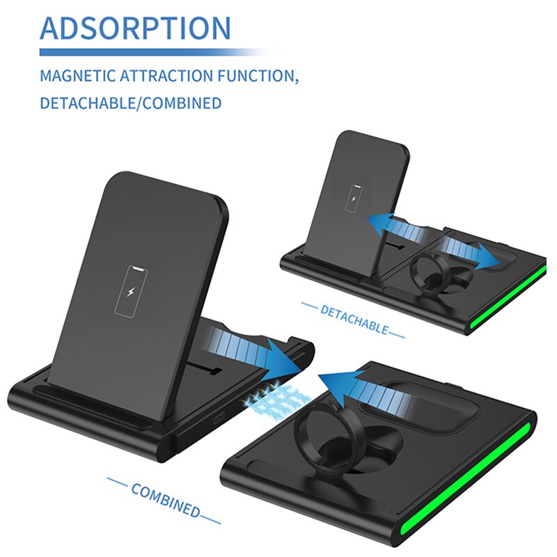4in1 15W Wireless Charger Splicing Stand Holder for Apple Watch 5 4 3 iPhone 11 Xs Max Airpods Pro/2 Fast Charging for Samsung