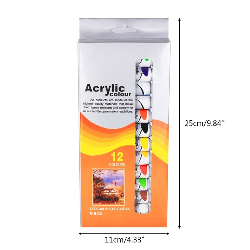 12 Colors Acrylic Paint Set 12ml Tubes Drawing Painting Pigment DIY 77HA
