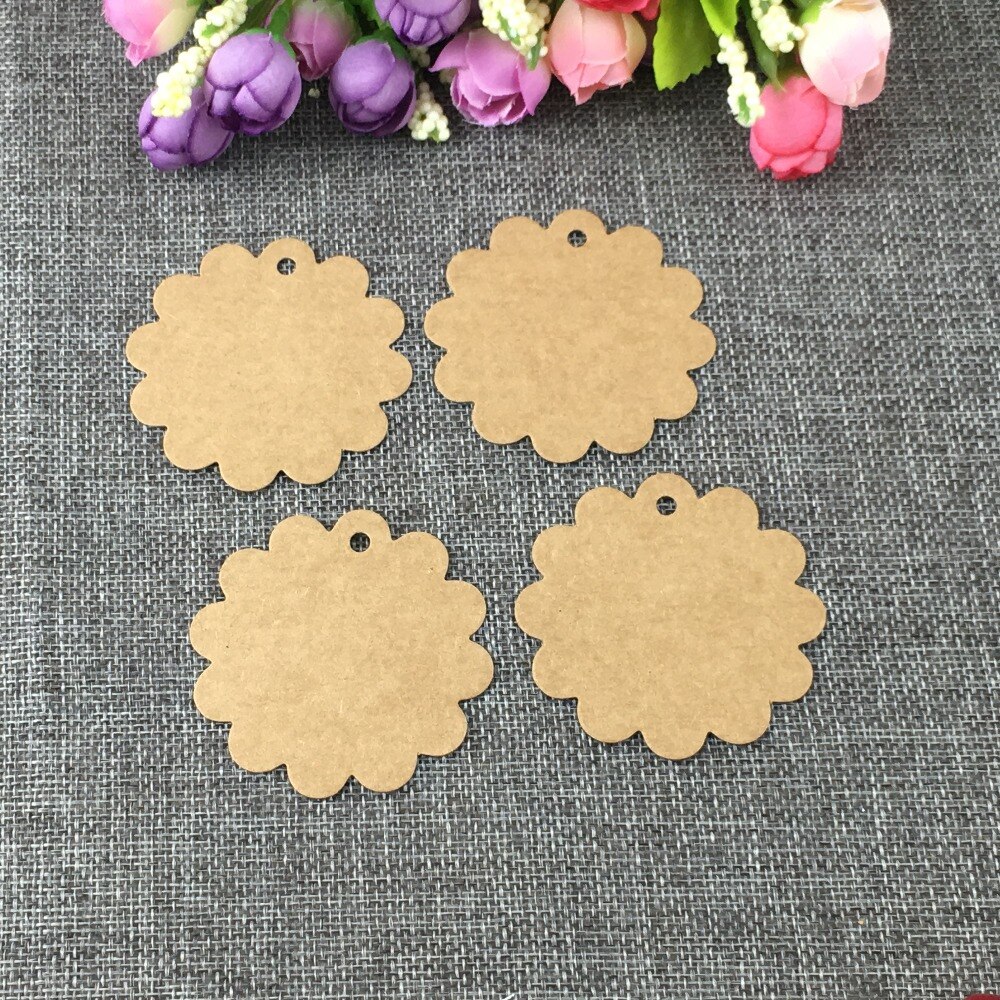 200 unids/lote de 6x6cm, manualidades de papel con forma de flor, etiquetas de tarjetas de flores de de papel blanco/marrón para decoración de bodas, tarjetas DIY