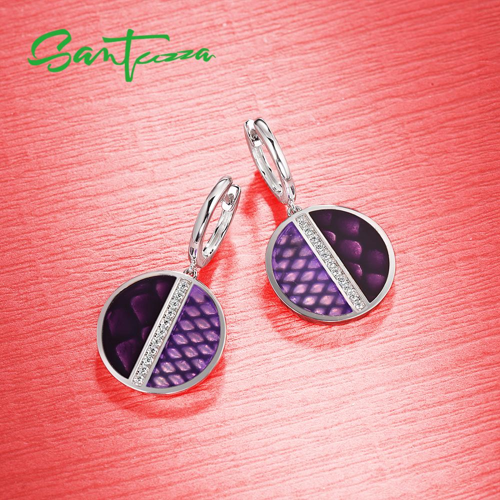 SANTUZZA argent ensemble de bijoux pour les femmes 925 en argent Sterling Chic violet cercle boucles d'oreilles goutte ensemble de bagues Fine bijoux à la main émail