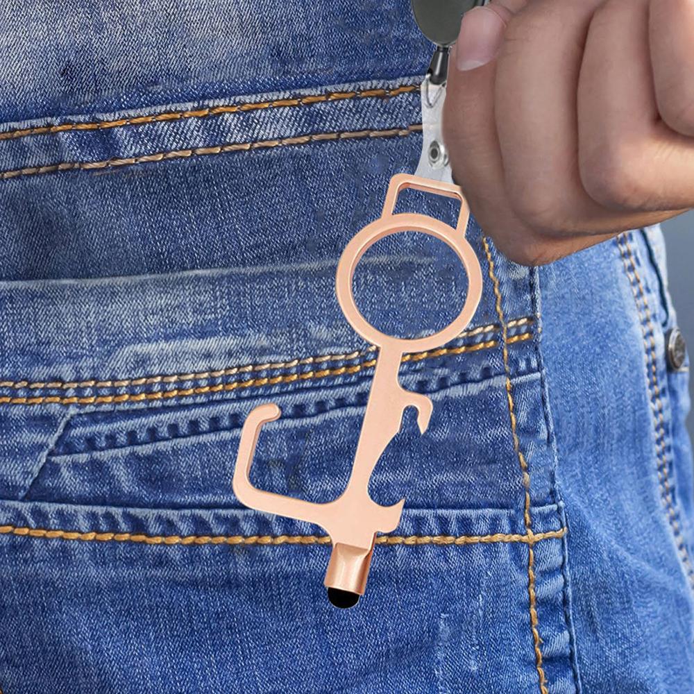 Apriporta senza contatto Attrezzo, 4 Pz Multifunzionale Nessun tasto tocco Apriporta Gancio ergonomico Pulsante touchscreen Stilo mobile con portachiavi per Ambiente esterno no tocco ecc.