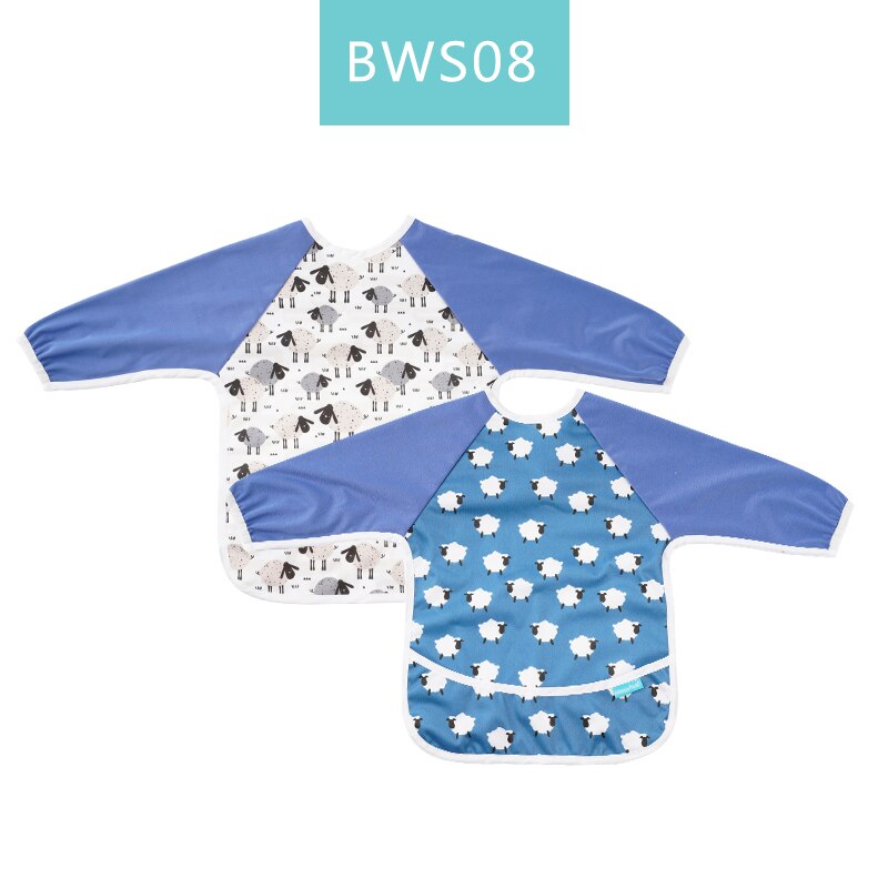HappyFlute Button Style Bib 2pcs Set Cute Waterproof Long Sleeves With Snap Children Cloth Burp for 6-24month Baby: BWS08