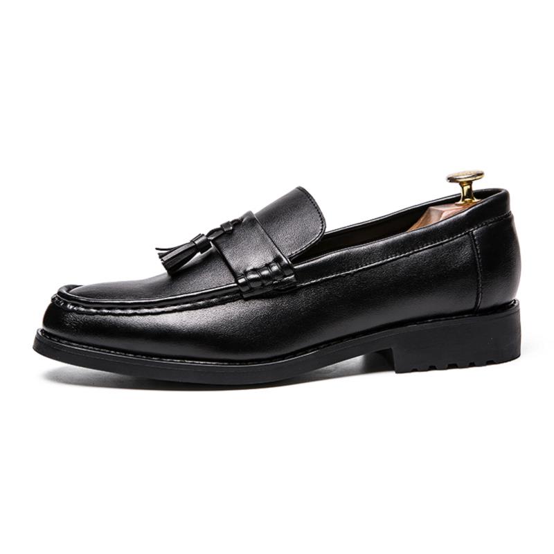Rommedal heren loafers met kwastjes, leren schoenen voor heren, feest, bruiloft, heren plateauschoenen, casual schoenen, sapato masculino: Zwart / 6