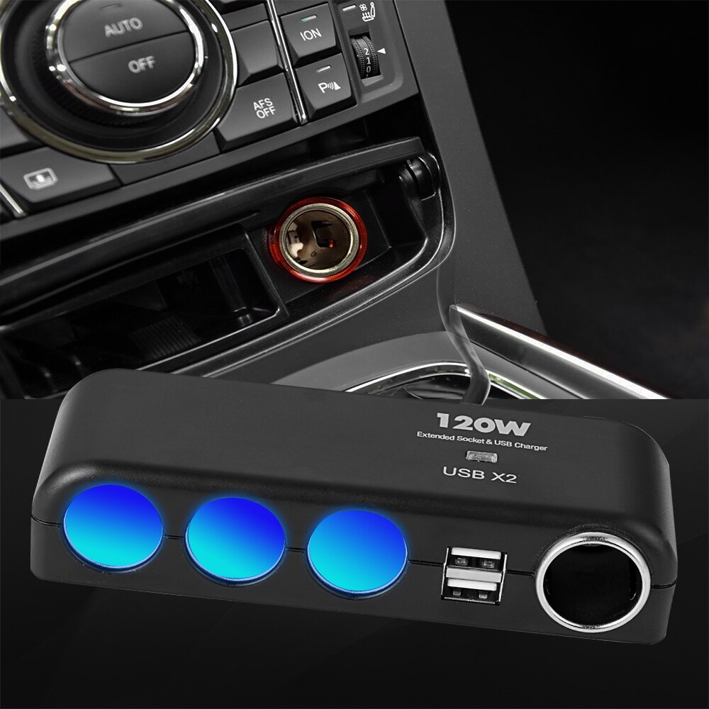 4 Ports Universal Car Cigarette Lighter Adapter Socket Splitter+Dual USB Charger Extension Fast Charging Dual USB Adapter