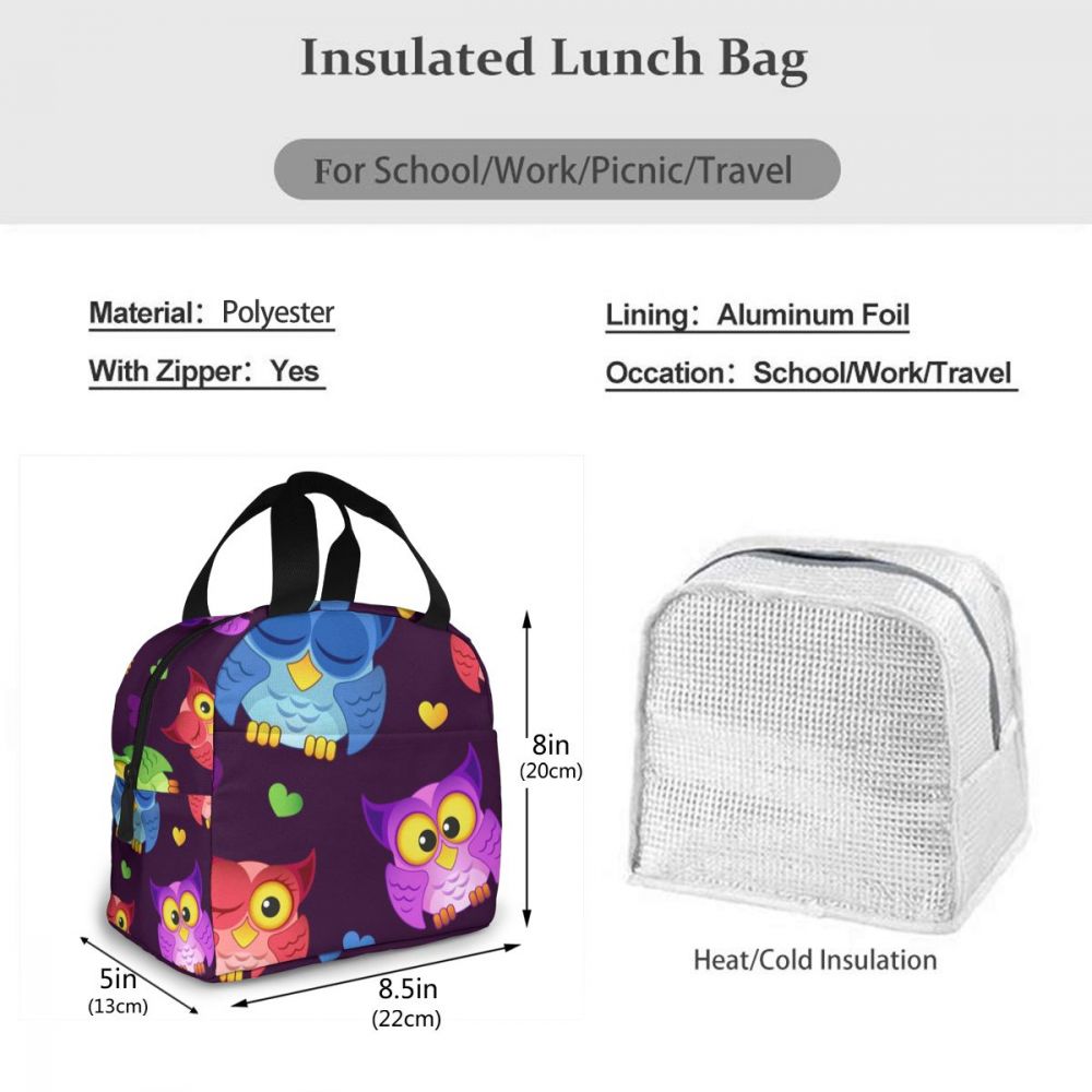 Nette Bunte Eulen Kühltasche Tragbare Reißverschluss Thermische Mittagessen Tasche Bequem Mittagessen Kasten Tote Lebensmittel Tasche