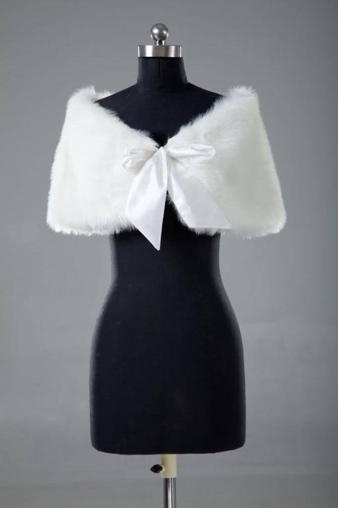 Black Ivory Faux Fur Wedding Jacket Wrap Shrug Bolero Bridal Shawl Cape