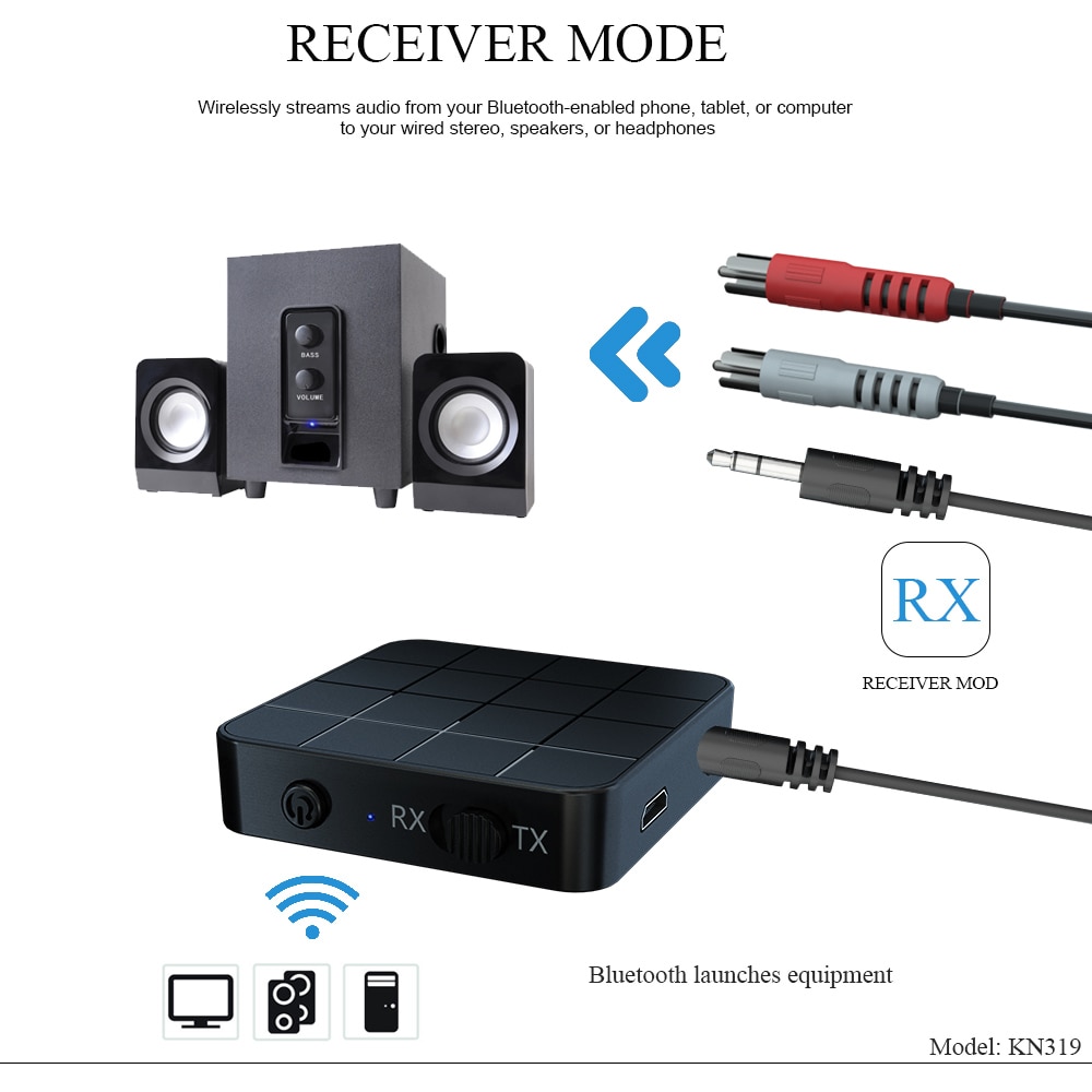 Adaptador Bluetooth 5,0 2 en 1, receptor transmisor de Audio Blutooth de 3,5 MM, Dongle inalámbrico AUX USB con Cable RCA para PC, coche, casa y TV