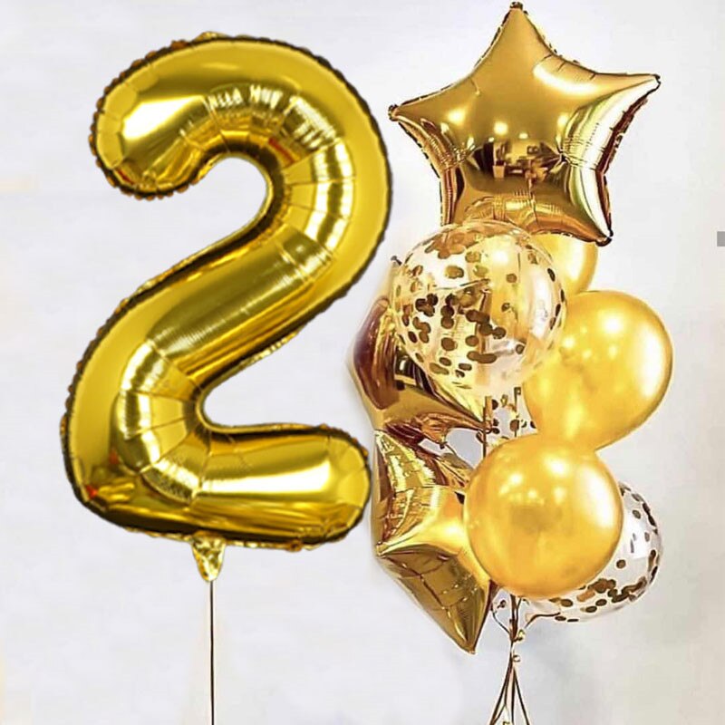 1set Gold 32inch Foil Number Balloons Birthday Party Decorations Star Ballon Kids Boy Girl 1st 1 2 3 4 Years Supplies Globos: Emerald