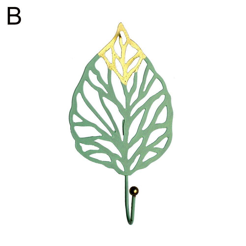 Metal Leaf Shape Wall Mounted Hanging Hook for Home Living Room Wardrobe Clothes Hat Scarf Key Bag Hanger Rack Wall Decoration: Green B