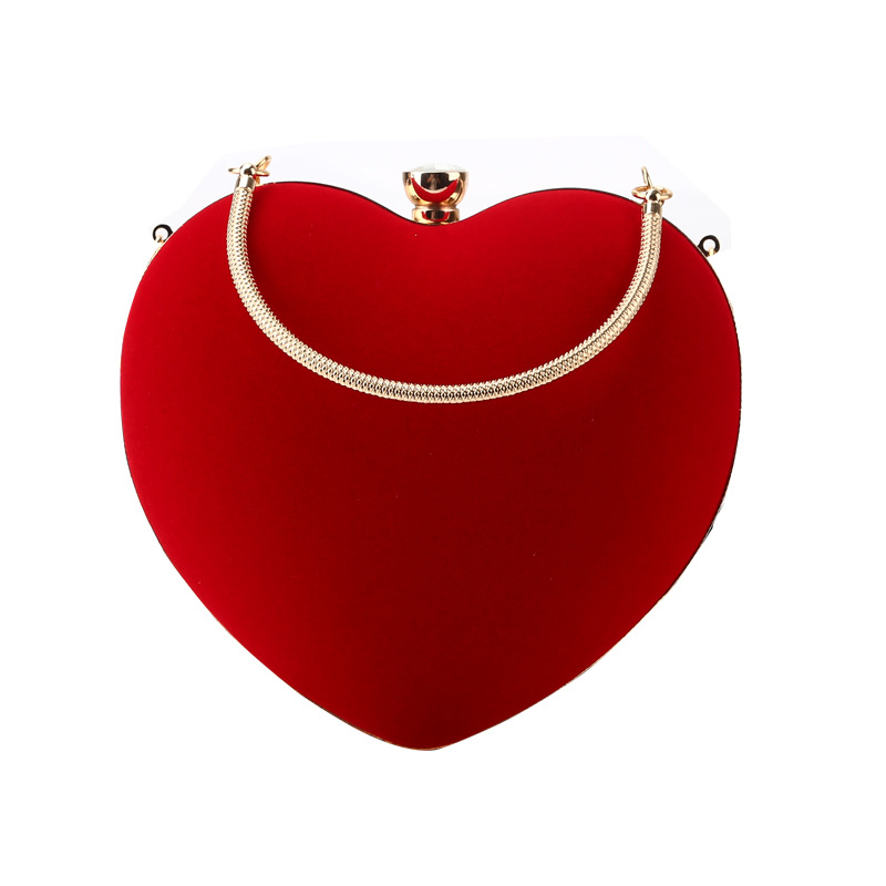 Rote herz-clutch für damen, kleine diamanten, goldener samt, abendtasche, party- und hochzeitshandtasche für damen