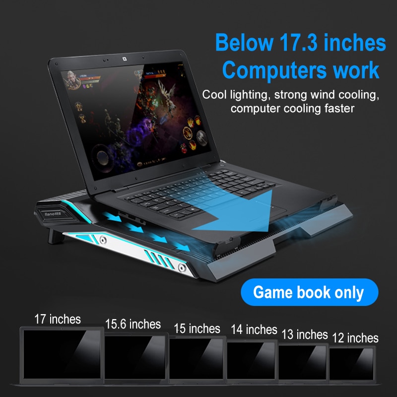 Llano 17 tommer gaming laptop køler to ventilator laptop kølepude dobbelt usb porte, led surround stum notebook radiator stativ