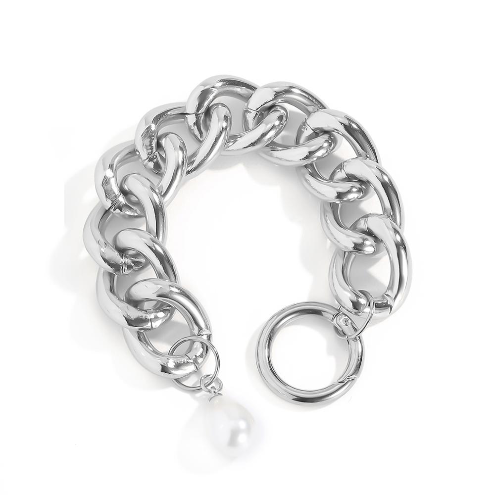 SHIXIN punk Spessa cubano collegamento Bracciale A Catena con Pendente Della Perla Del Braccialetto per Le Donne Catena Della Mano di Modo Dei Monili del Braccialetto di Fascino 2020