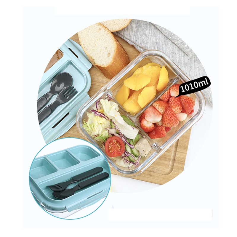 ONEUP Lunch Box For Kids Glass Microwave Bento Box Food Container With Compartment Storage School Leakproof Kitchen Comida