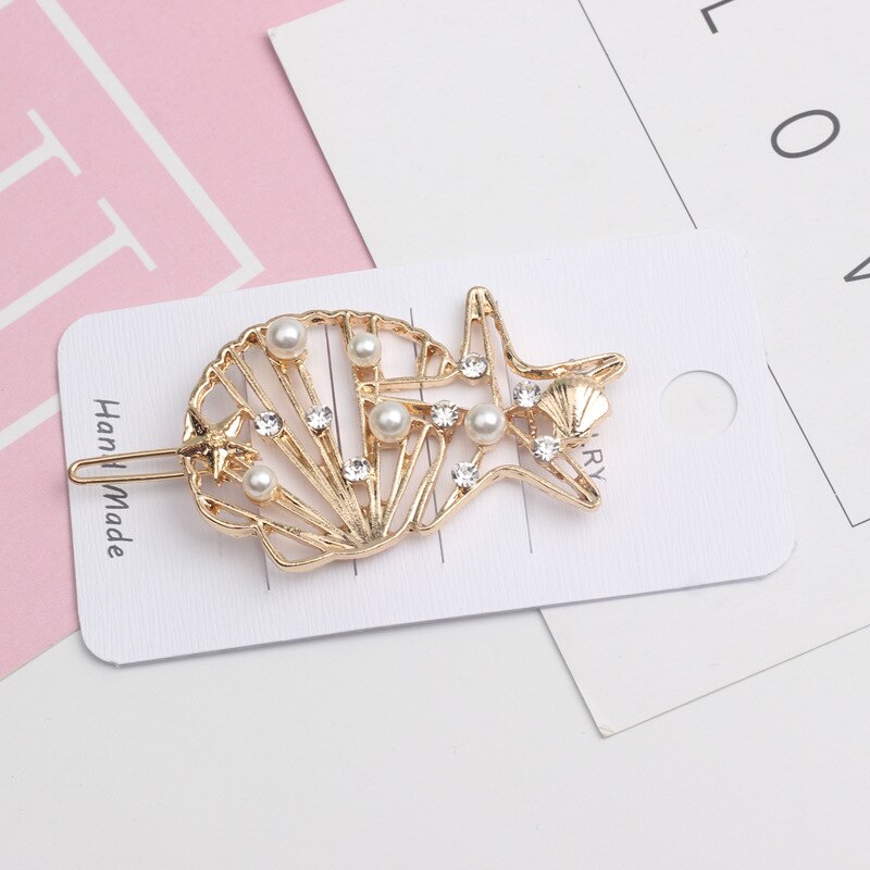 Koreaanse chique haaraccessoires, metalen gouden kleur, strandschelp, zeesterren, imitatieparel, haarspelden voor vrouwen, haarstyling: 8