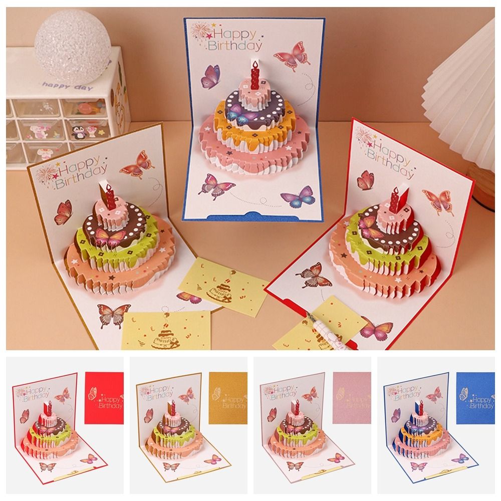 Konvolutt 3d gratulerer med dagen gratulasjonskort pop-opp varmt bursdagskake meldingskort håndlaget gjør-det-selv brett postkort familie