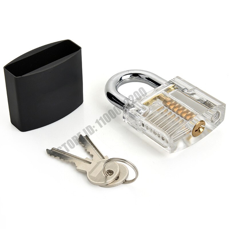 3 In 1 Set Locksmith Tools Practice Transparent Lock Kit With Broken Key Extractor Wrench Tool Removing Hooks Hardware: White lock and cover