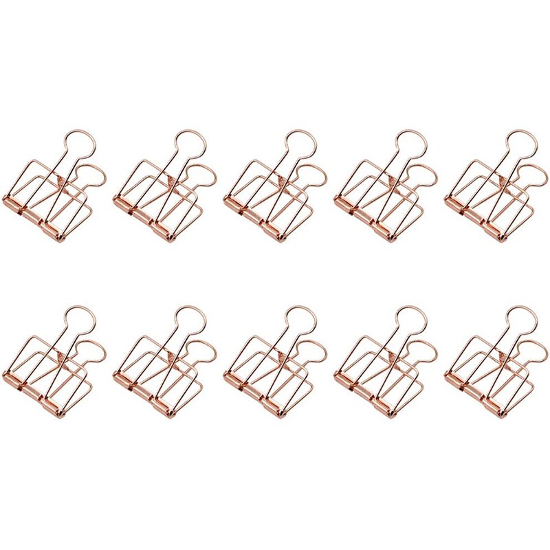 10Pcs Retro Metal Hollow Out Binder Clip Invoice Bill Clip Decorative Paper Clips for Office Home School Use (Rose-Gold, Large)