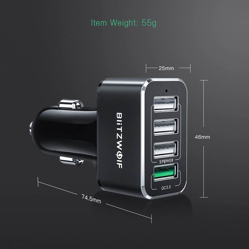 Blitzwolf Usb Car Charger 4 Usb-poorten 50W QC3.0 Snel Opladen Voor Mobiele Telefoon Tdc 12V-24V Voor Iphone X Xr Xs Voor Xiaomi Mi8