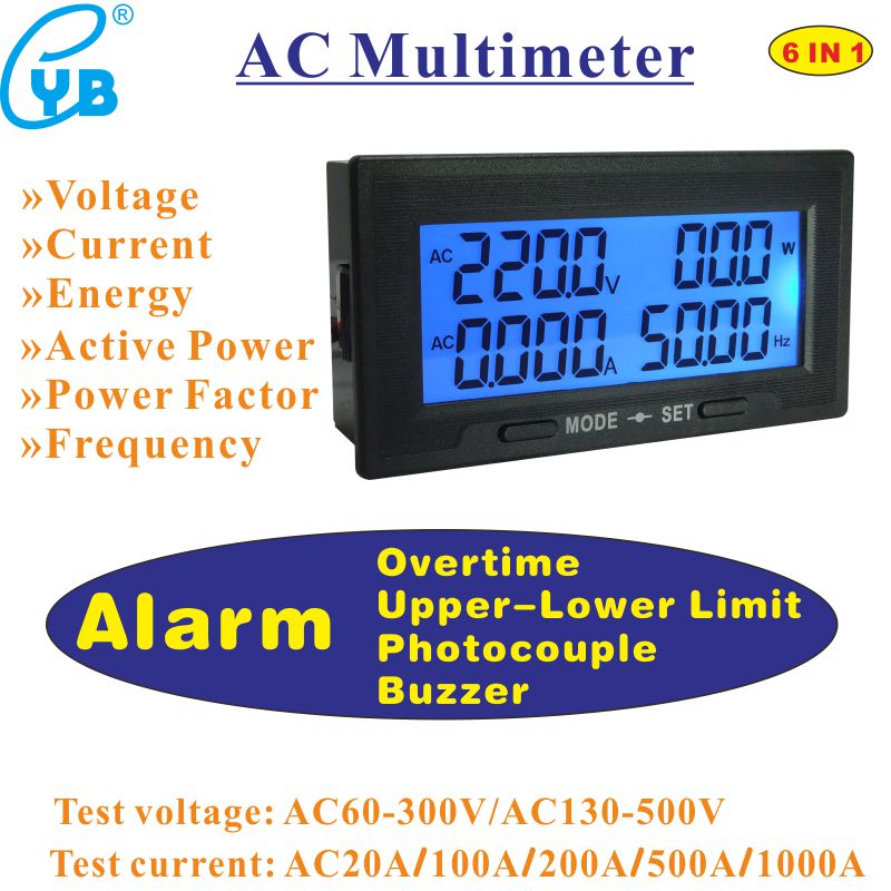 YB5140DM-Z LCD Digital AC Voltmeter Ampèremeter AC 60-300 v 130-500 v Frequencey Energie Actieve Power Meter AC 20A 100A 200A 500A 1000A