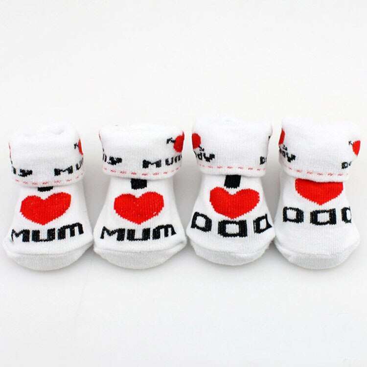 100% katoenen Baby sokken antislip vloer sokken love dad liefde mum cartoon kleine kid's voor meisjes