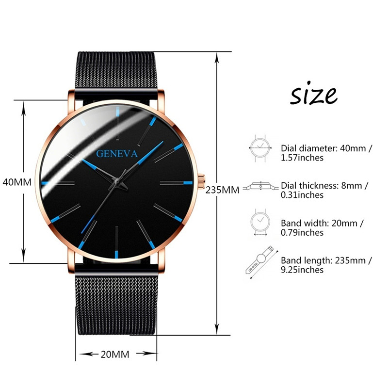 Ultra Thin Watch Men Business Blue Dial Watch Quartz Stainless Steel Strap Band Simple WristWatch Male Clock