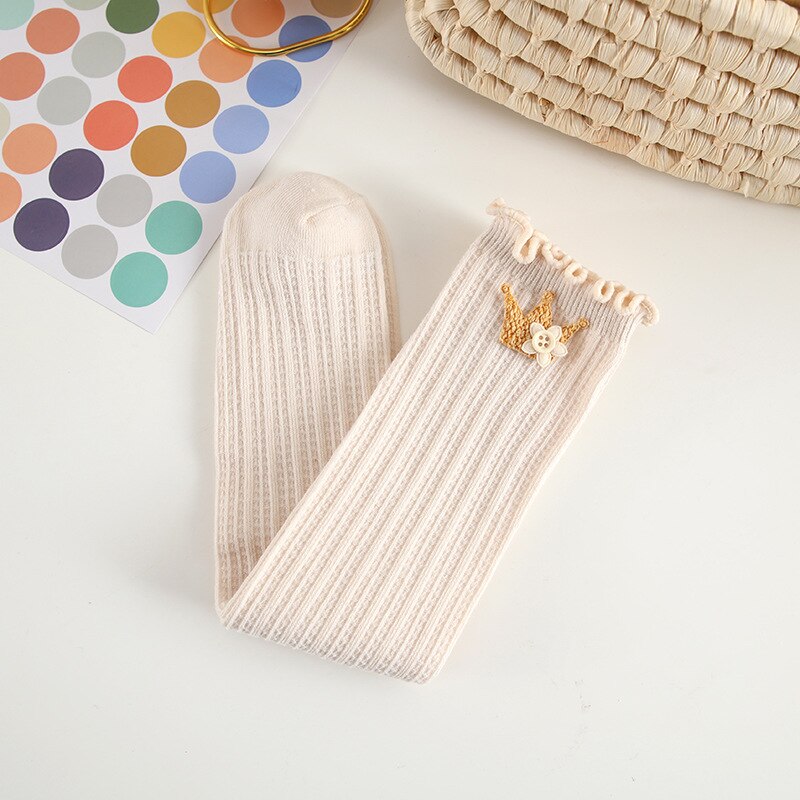 Calcetines altos hasta la rodilla para niños y niñas, calcetín de algodón, transpirable, primavera y otoño, 2022: crown beige