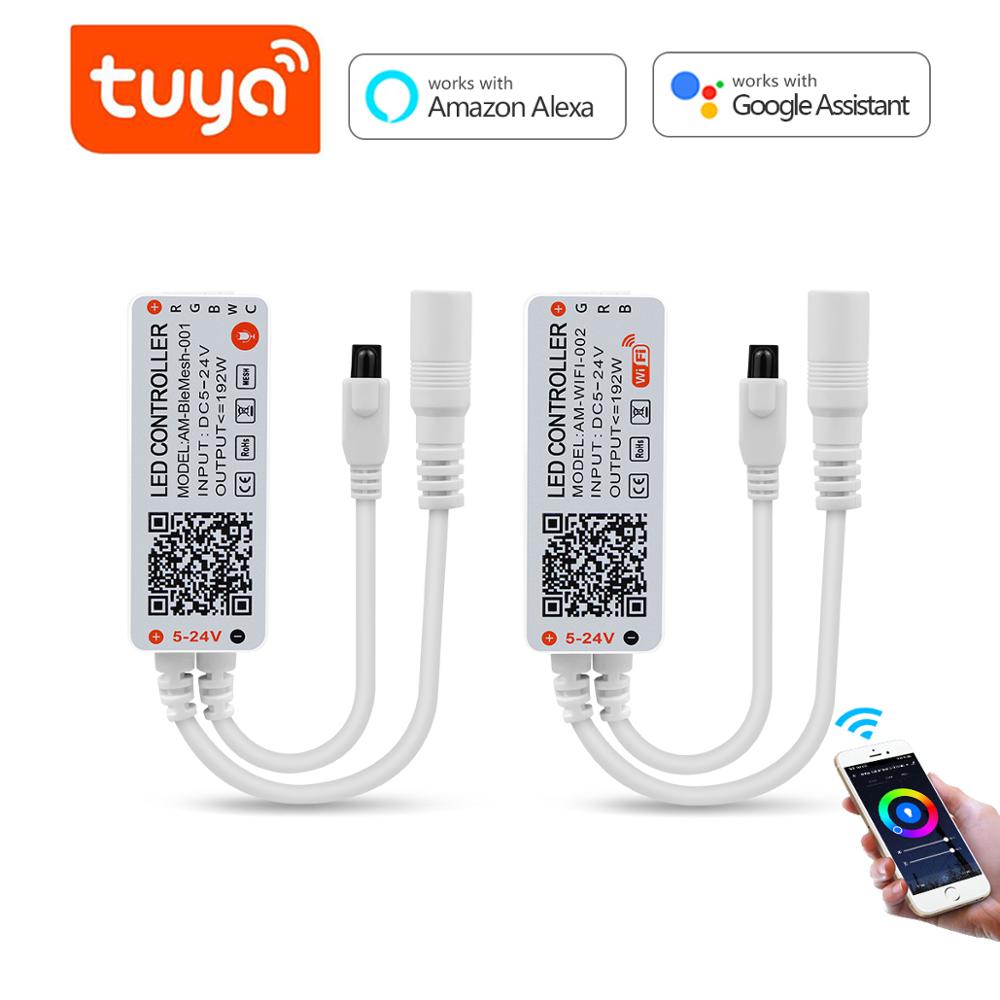 Tuya Smart Life APP WiFi LED contrôleur de bande DC5V 12V 24V Bluetooth sans fil RGB/RGBW/RGB + CCT télécommande sans fil Alexa