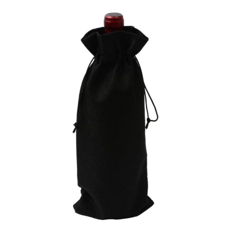 Wedding Party Decor Set Wine Bag Carrier for Gifting and Decorating Rustic Linen Drawstring Wine Bottle Cover Packaging Bag