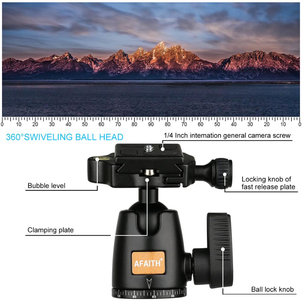 Trépied AFAITH QZSD Q555 pour appareil photo reflex numérique monopode de voyage en aluminium léger Ultra Compact avec plaque de dégagement rapide à tête sphérique