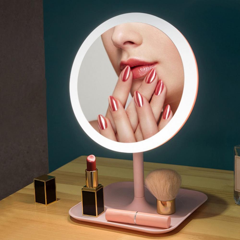 USB Rechargeable Adjustable LED Fill Light Makeup Mirror Dressing Table Lamp Storage Mirror Adjustable Touch Cosmetic Mirror