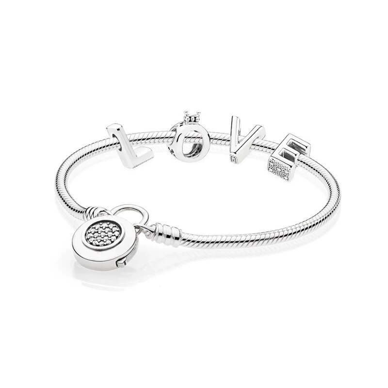 Kakany 100% 925 Sterling Silver Original Love Crown Letter Bracelet Romantic Diy Set For Couples