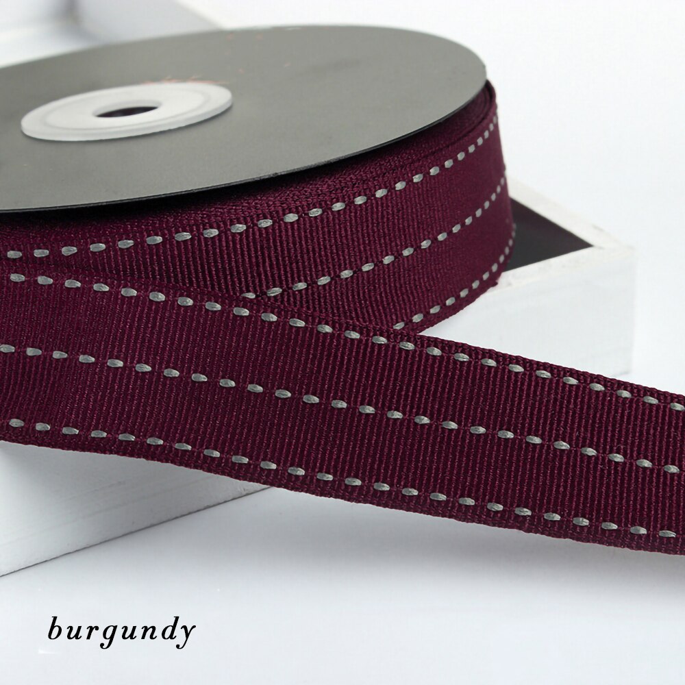 25mm 1inch Grosgrain Dotted Line Rib Ribbons Tape DIY Hairbow Bowknow Material Wedding Birthday Christmas Baking Wrapping: TDT  Burgundy / 5Yards