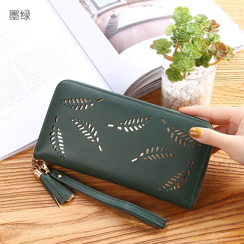 Women Wallet Luxury Leather Wallets For Women Long Zipper Coin Purses Credit Card Hollow Leaves Pouch Handbag Lady Holders Bags: 2