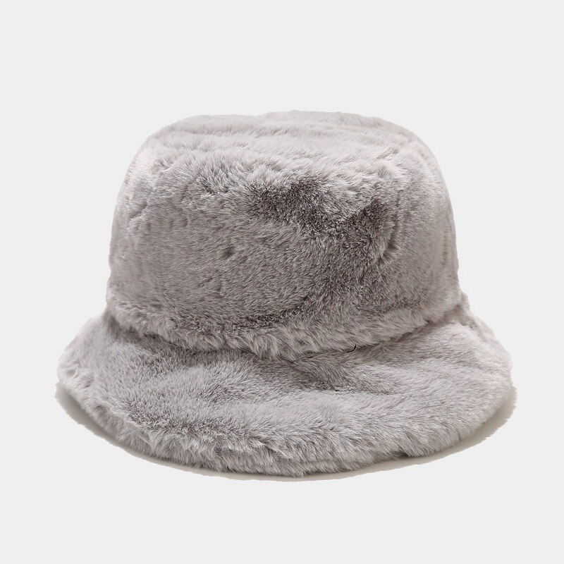 Kvinder spand hat faux pels fisker kasket blød varm cloche hatte vinter udendørs casual tilbehør: Grå