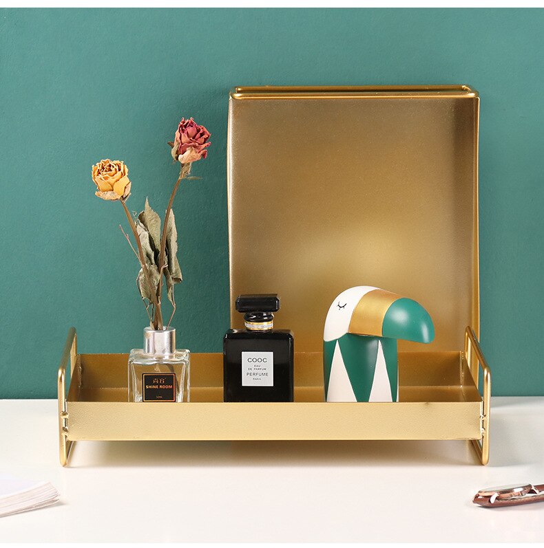 Iron rectangular metal tray, home decoration, desktop cosmetics, jewelry storage tea tray