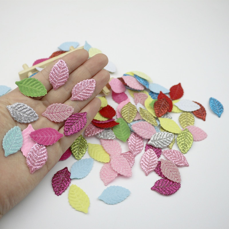 50 piezas accesorios para la cabeza hojas de purpurina DIY manualidades hoja Artificial prenda pelo Pin decoración niños Scrapbooking materiales