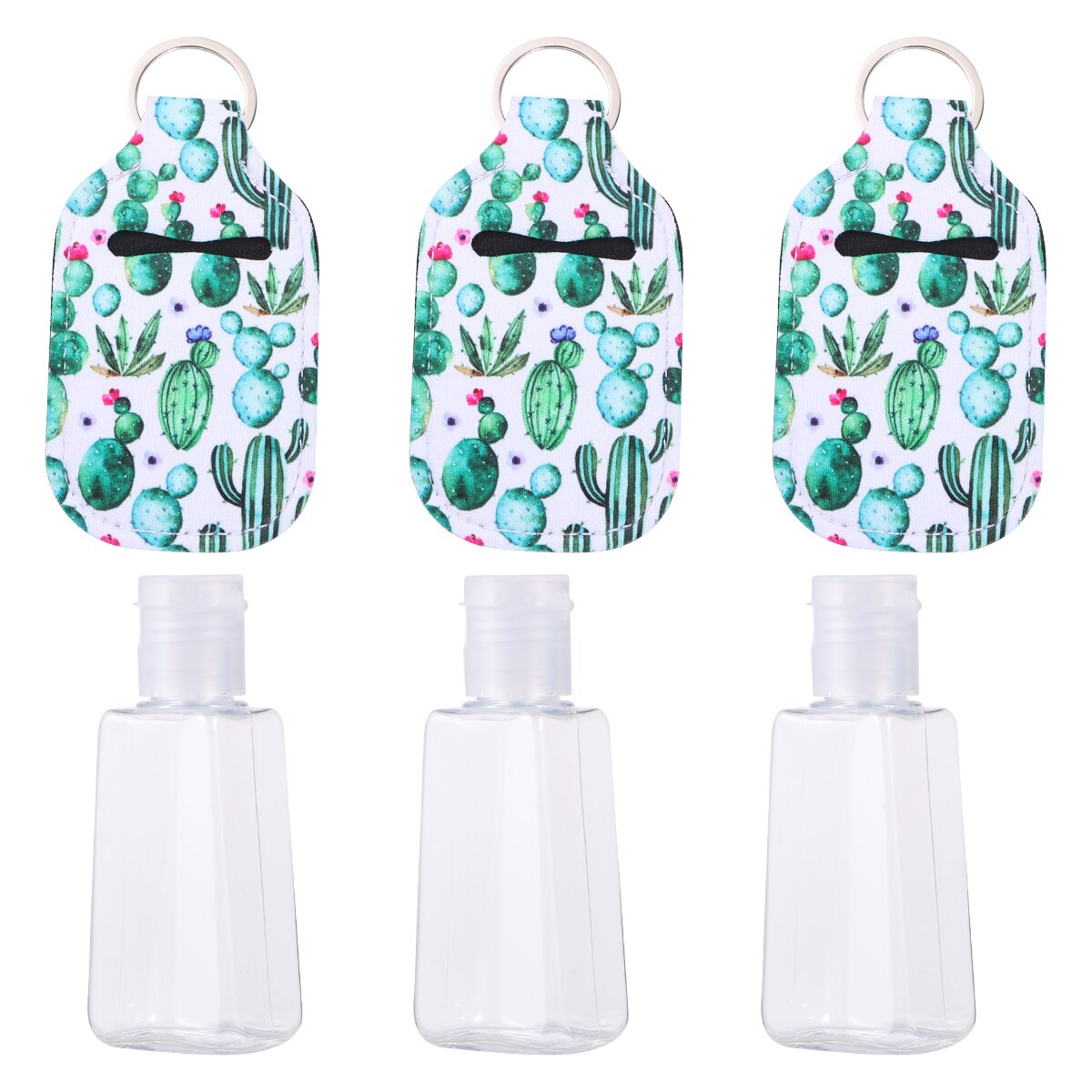 Juego de 3 botellas de 30ml de tamaño de viaje y llavero con impresiones de Cactus, botellas desinfectantes para manos con llavero portadores para jabón Loti: green