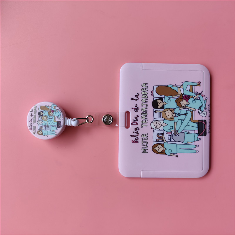 Doctor Nurse Cute Name ID Badge Holder Hard Case with Neck Lanyard Bus Card Holder Keychain Strip Set for Nurse Name Card Case: Navy Blue