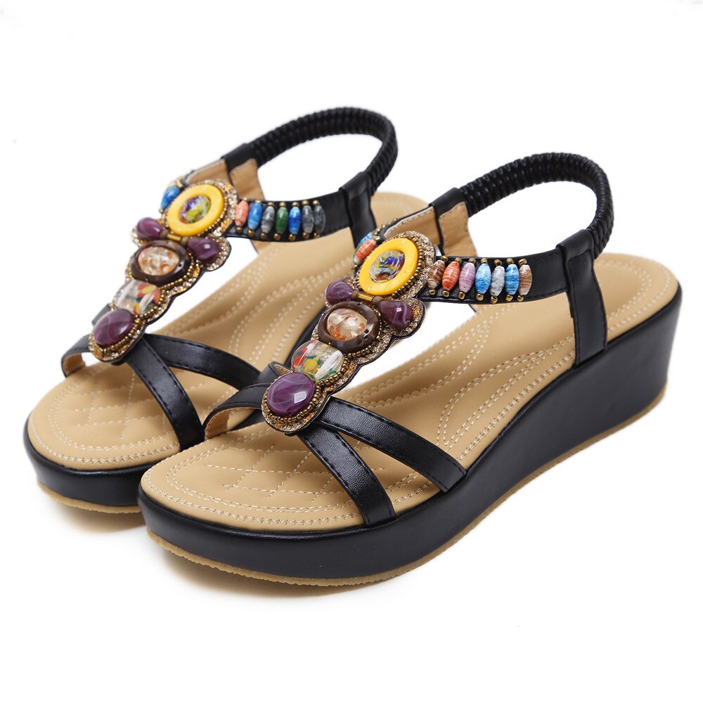 ASUMER black apricot summer shoes woman platform wedges shoes casual comfortable sandals women: Black / 11