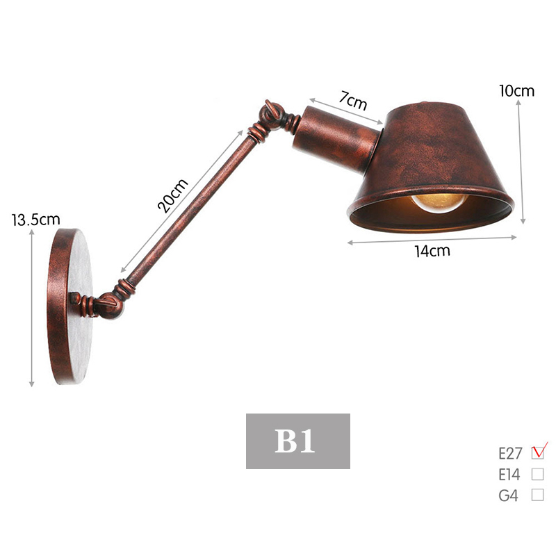 Svart rustikk årgang svømmearm vegglampe retro lange leselys på veggen justerbar jernapplikasjon murale armatur hjem: Grå