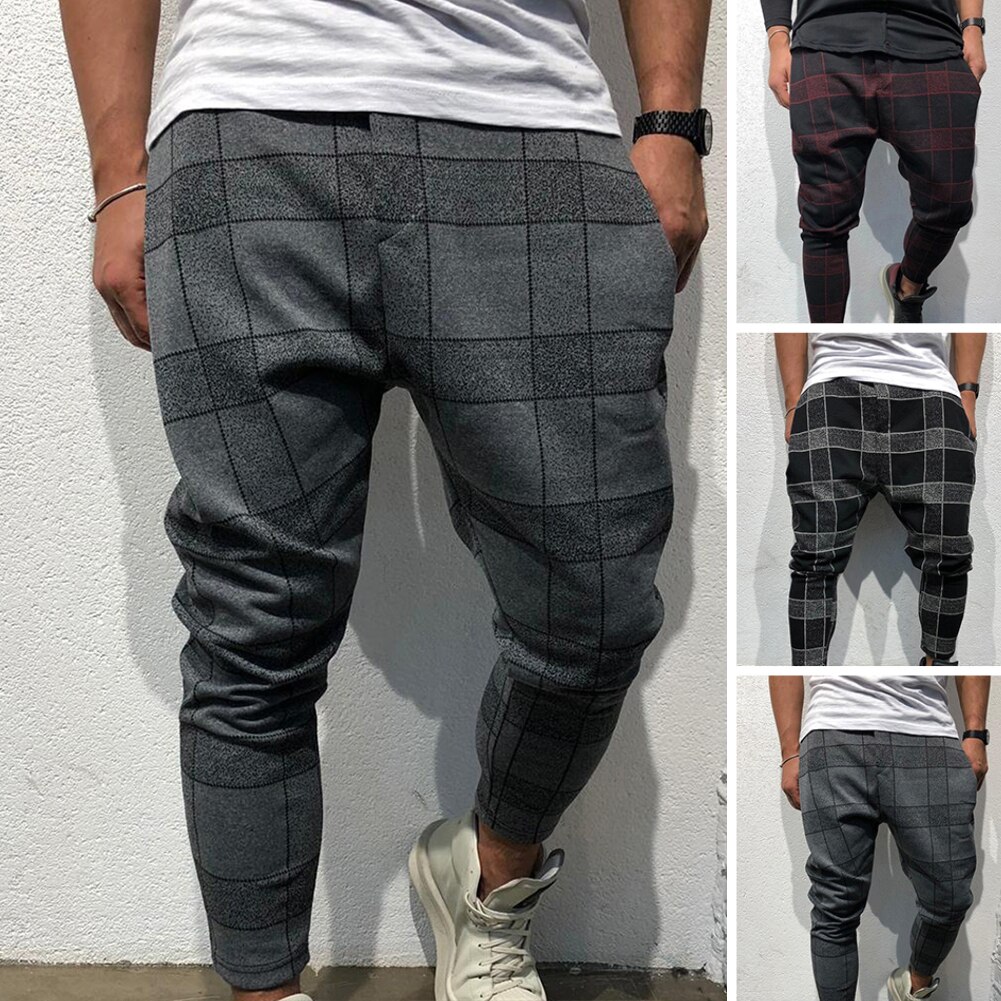 Housut miehet 3d ruudullinen print taskuhousut lyijykynä housut rento urheilu kuntosali wear kaltevuus verryttelyhousut