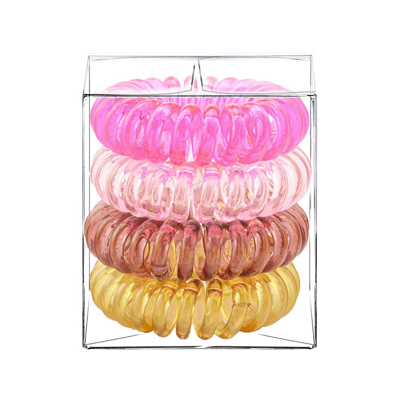 4 Pcs/Box Telephone Wire Elastic Hair Rubber Bands Transparent Spiral Hair Ties Rings Gum for Women Girls Hair Accessories: 2