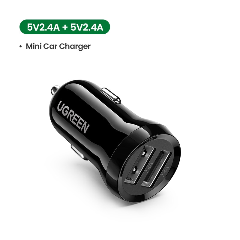 Ugreen Mini USB Car Charger For Mobile Phone Tablet GPS 4.8A Fast Charger Car-Charger Dual USB Car Phone Charger Adapter in Car: Default Title