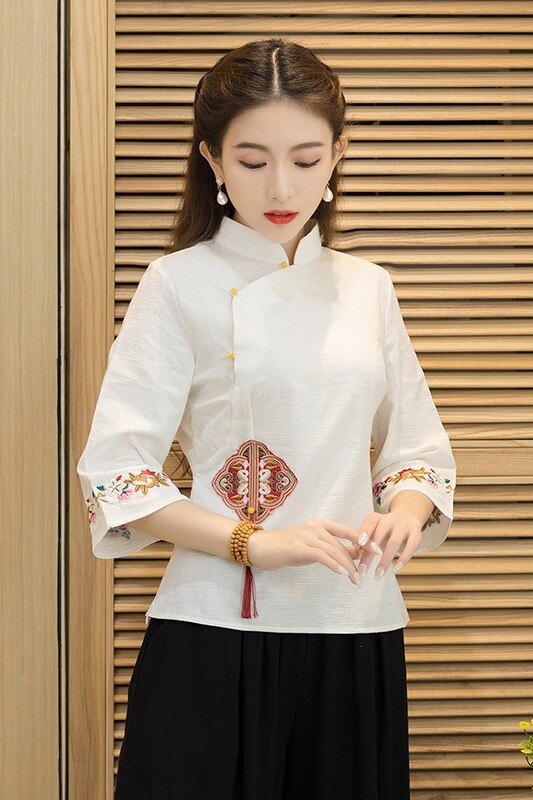 2022 women chinese style full sleeve shirts blouses loose vintage tops chinese traditional cheongsam tops women chiffon blouse